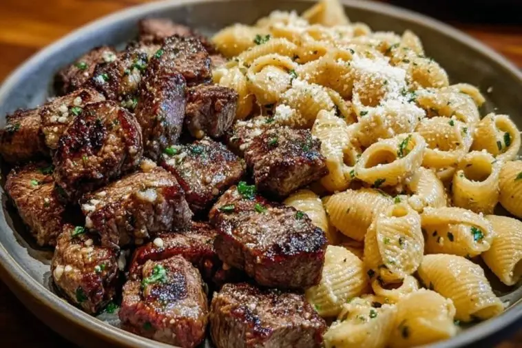 Garlic Butter Steak Bites & Creamy Parmesan Shells