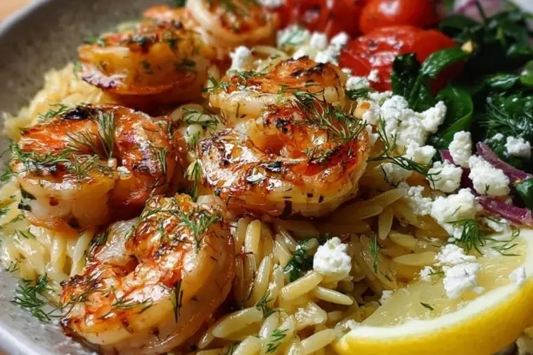 Lemon Feta Orzo Roasted Shrimp