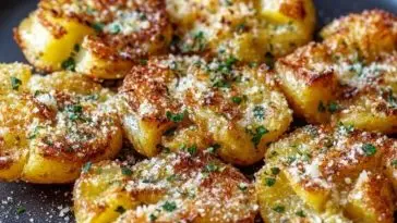 Crispy Garlic Butter Parmesan Smashed Potatoes