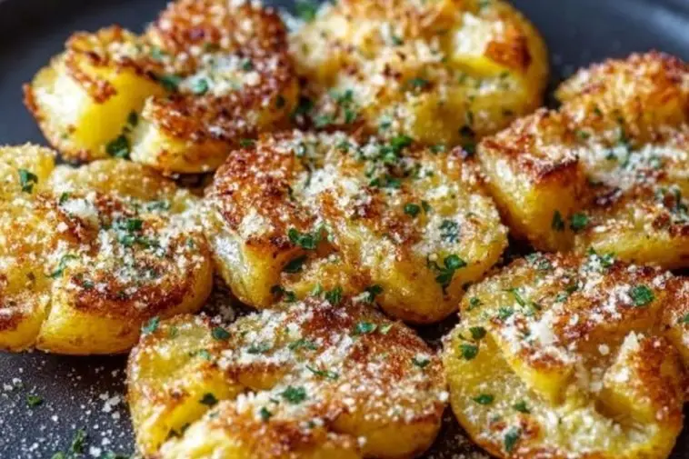 Crispy Garlic Butter Parmesan Smashed Potatoes