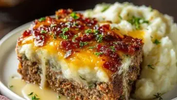 Meatloaf with Mashed Potatoes and Cheese