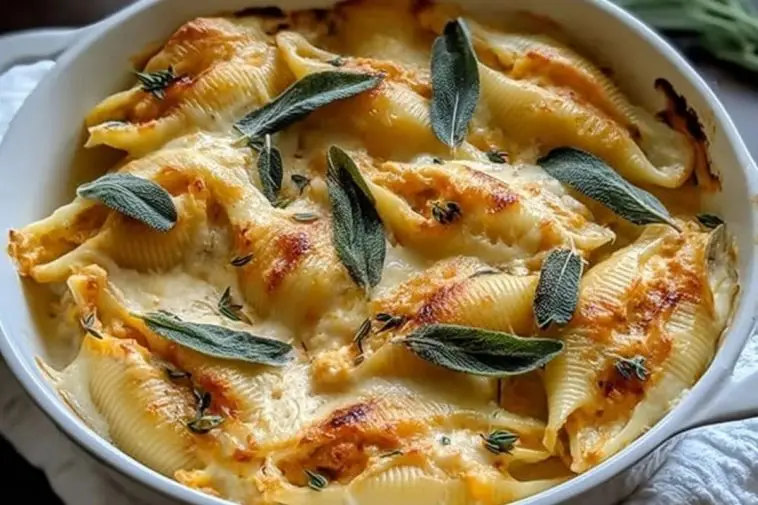 Pumpkin Gouda Stuffed Shells With Brown Butter Sage Alfredo Sauce