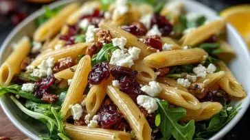 Healthy Feta and Cranberry Penne Salad with Orange Vinaigrette