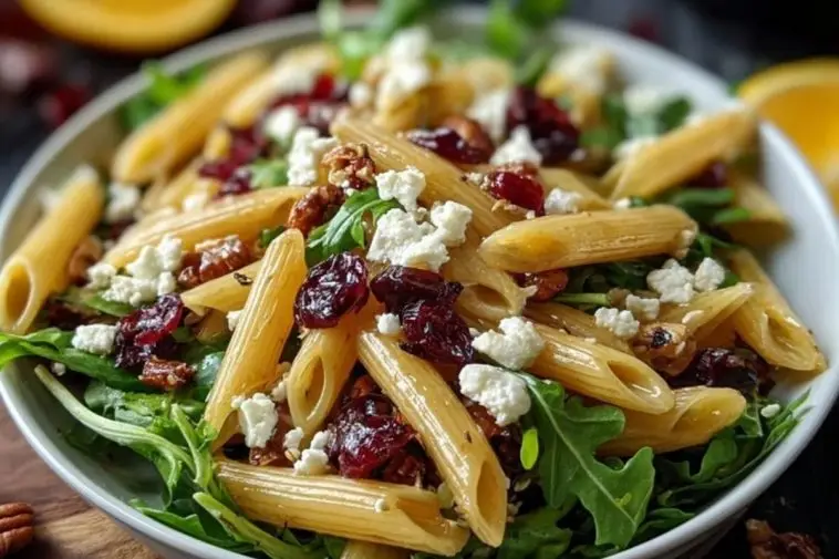 Healthy Feta and Cranberry Penne Salad with Orange Vinaigrette