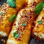 Oven Fried Feta Rolls with Chili Honey
