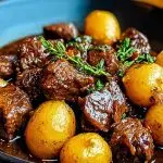 Slow Cooker Garlic Butter Beef Bites & Potatoes