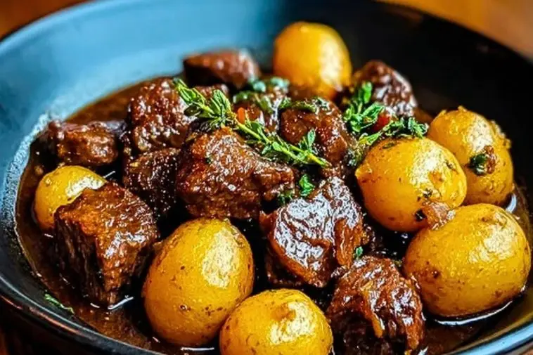 Slow Cooker Garlic Butter Beef Bites & Potatoes