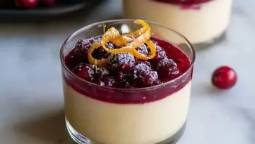 Eggnog Panna Cotta with Spiked Cranberry Sauce
