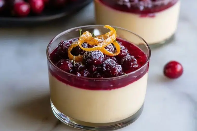 Eggnog Panna Cotta with Spiked Cranberry Sauce