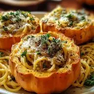 Pumpkin Alfredo Pasta Cauldrons