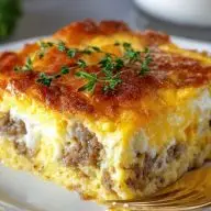 Sausage Egg and Cream Cheese Hashbrown Casserole